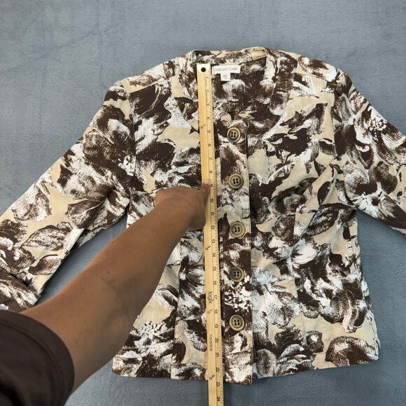 Coldwater Creek Jacket Womens Brown Tan Floral Linen Cotton Blend Buttons‎ sz 10 - Picture 6 of 8